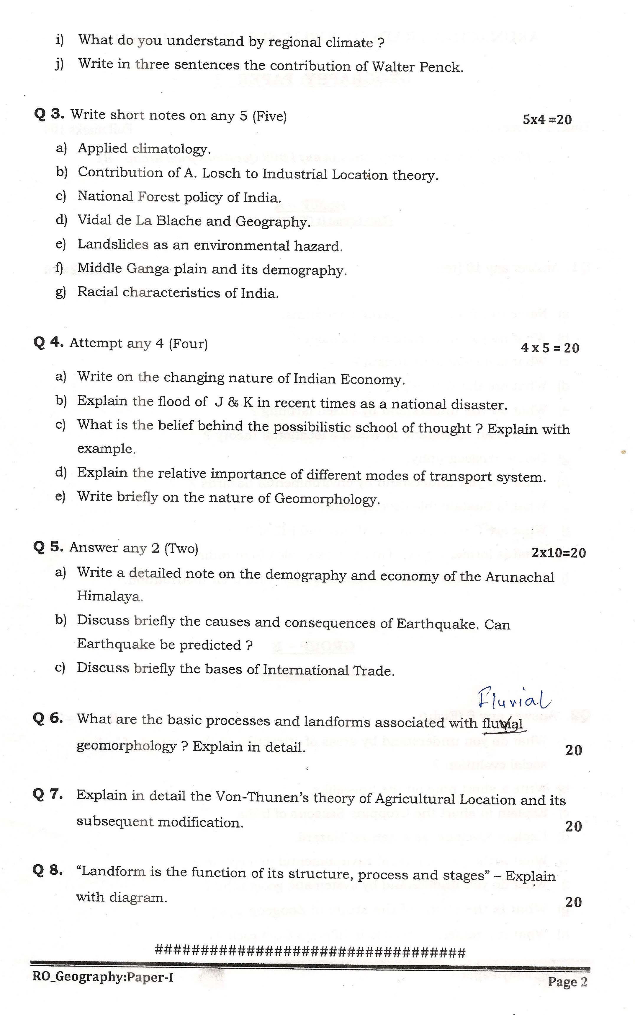 APPSC Research Officer Geography Paper I Exam Question Paper 2014 2
