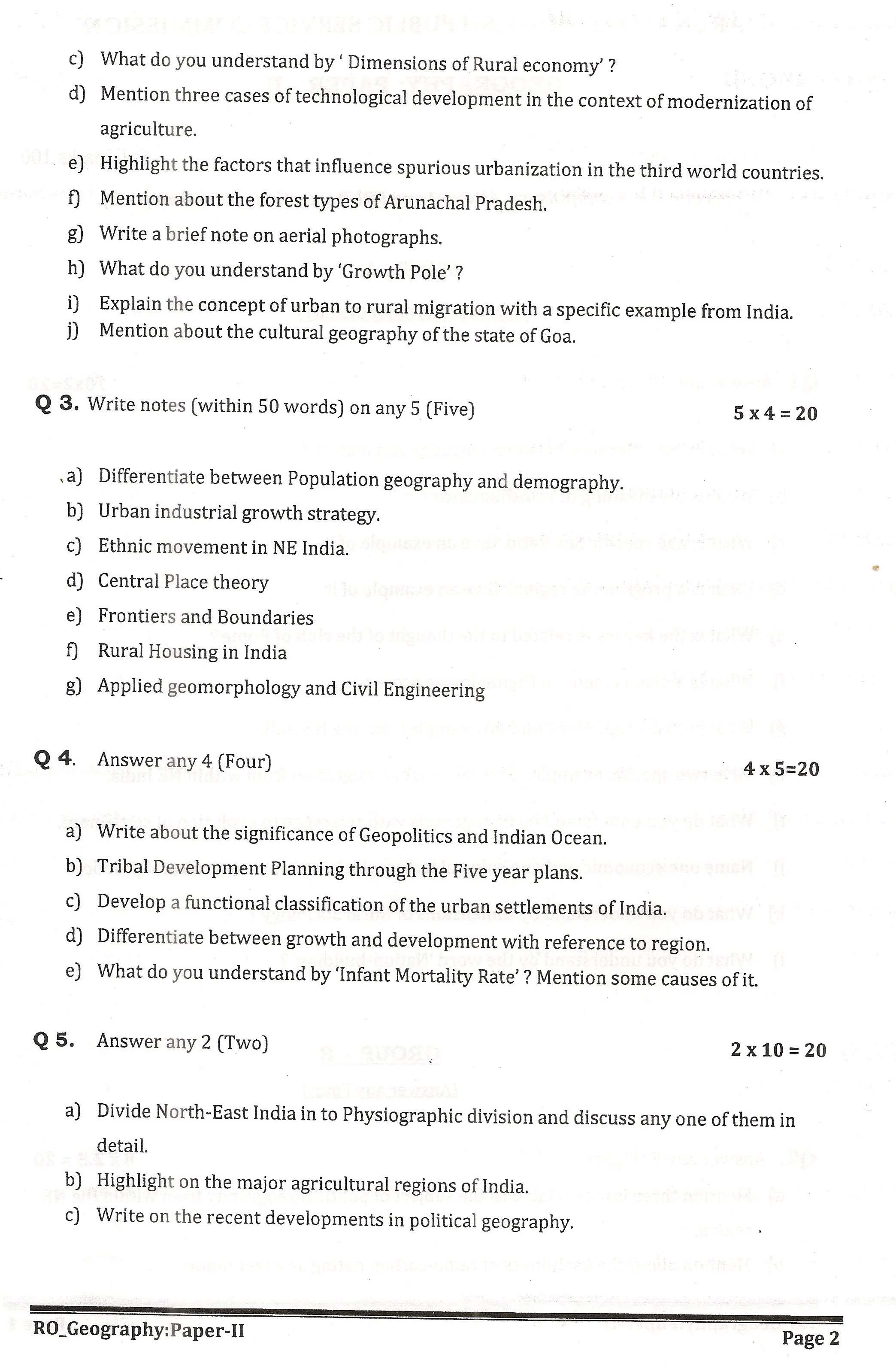 APPSC Research Officer Geography Paper II Exam Question Paper 2014 2