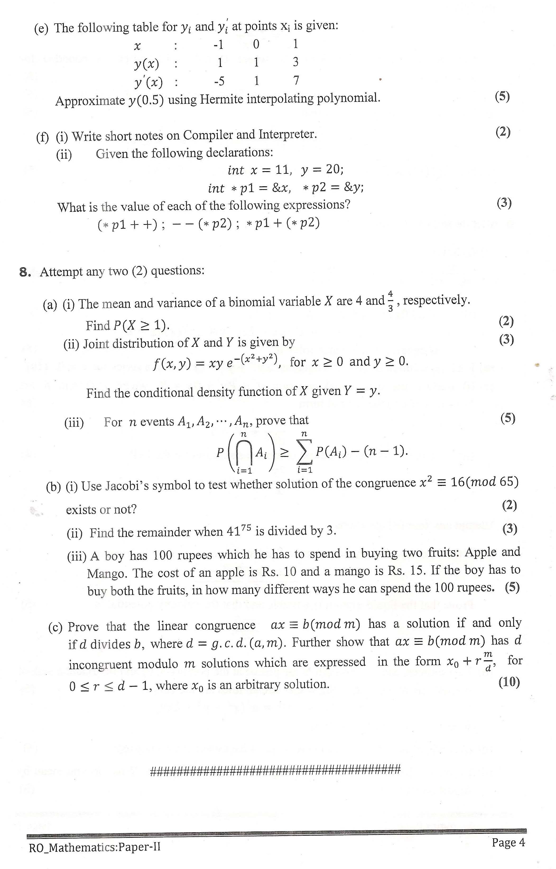 APPSC Research Officer Mathematics Paper II Exam Question Paper 2014 4