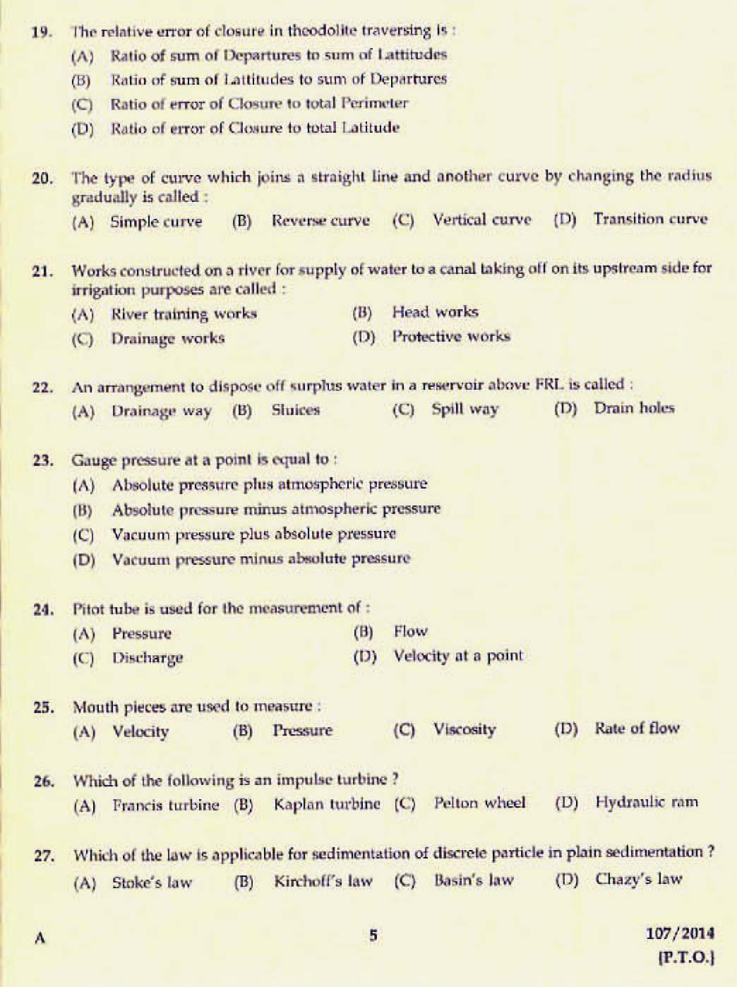 Kerala PSC Assistant Engineer Civil Exam 2014 Question Paper Code 1072014 3