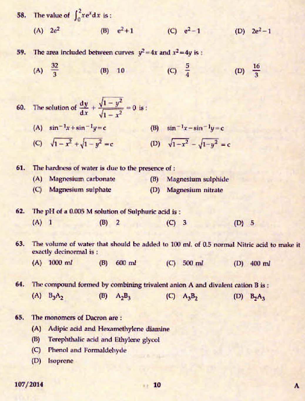 Kerala PSC Assistant Engineer Civil Exam 2014 Question Paper Code 1072014 8