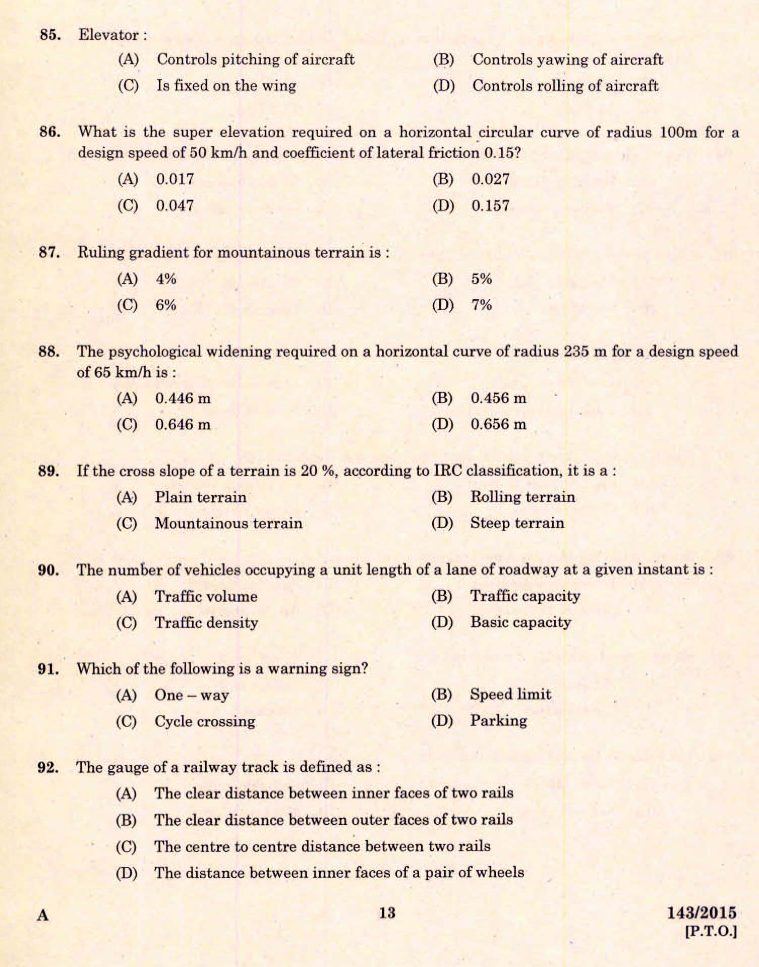 Kerala PSC Assistant Engineer Civil Exam 2015 Question Paper Code 1432015 11