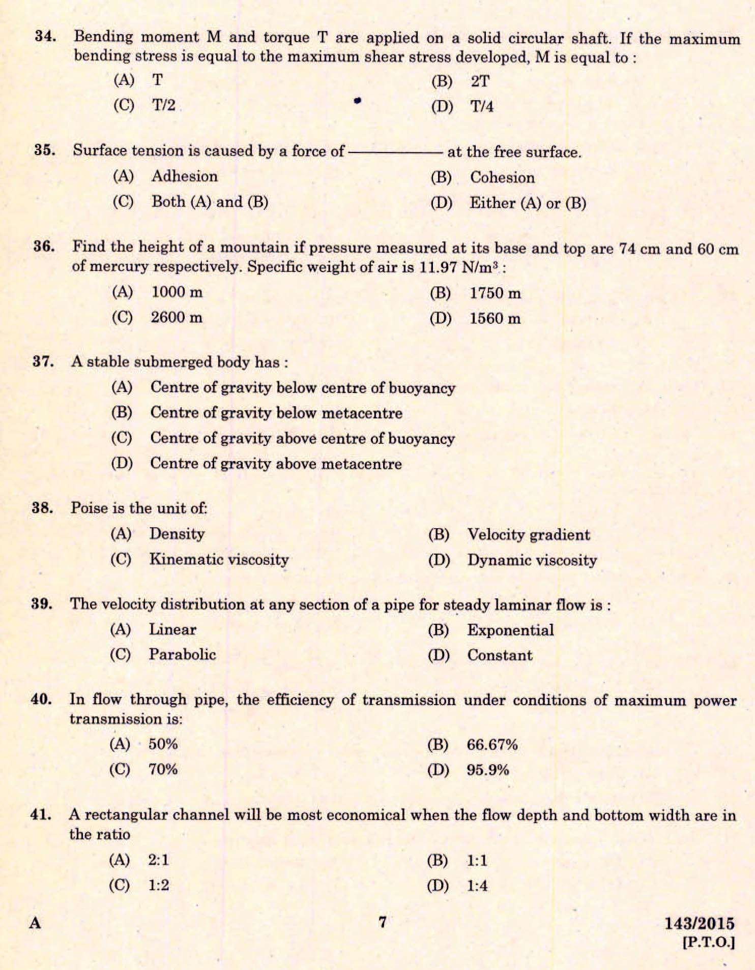 Kerala PSC Assistant Engineer Civil Exam 2015 Question Paper Code 1432015 5