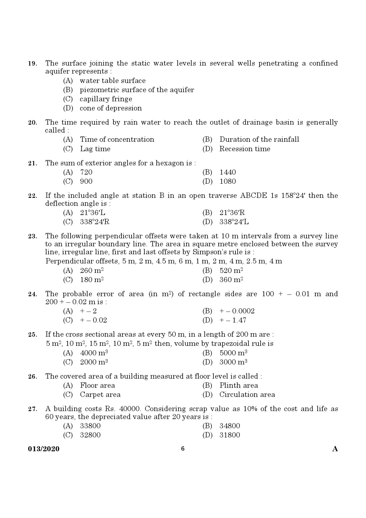 KPSC Assistant Engineer Civil in Irrigation Exam Question Paper 0132020 4