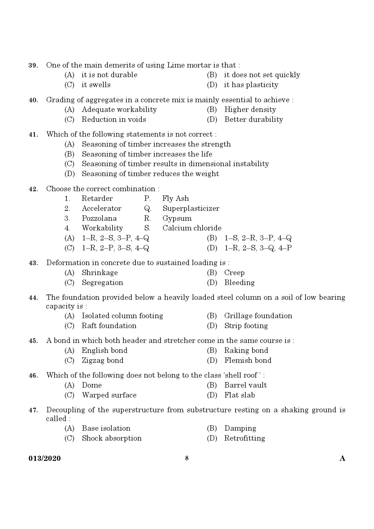 KPSC Assistant Engineer Civil in Irrigation Exam Question Paper 0132020 6