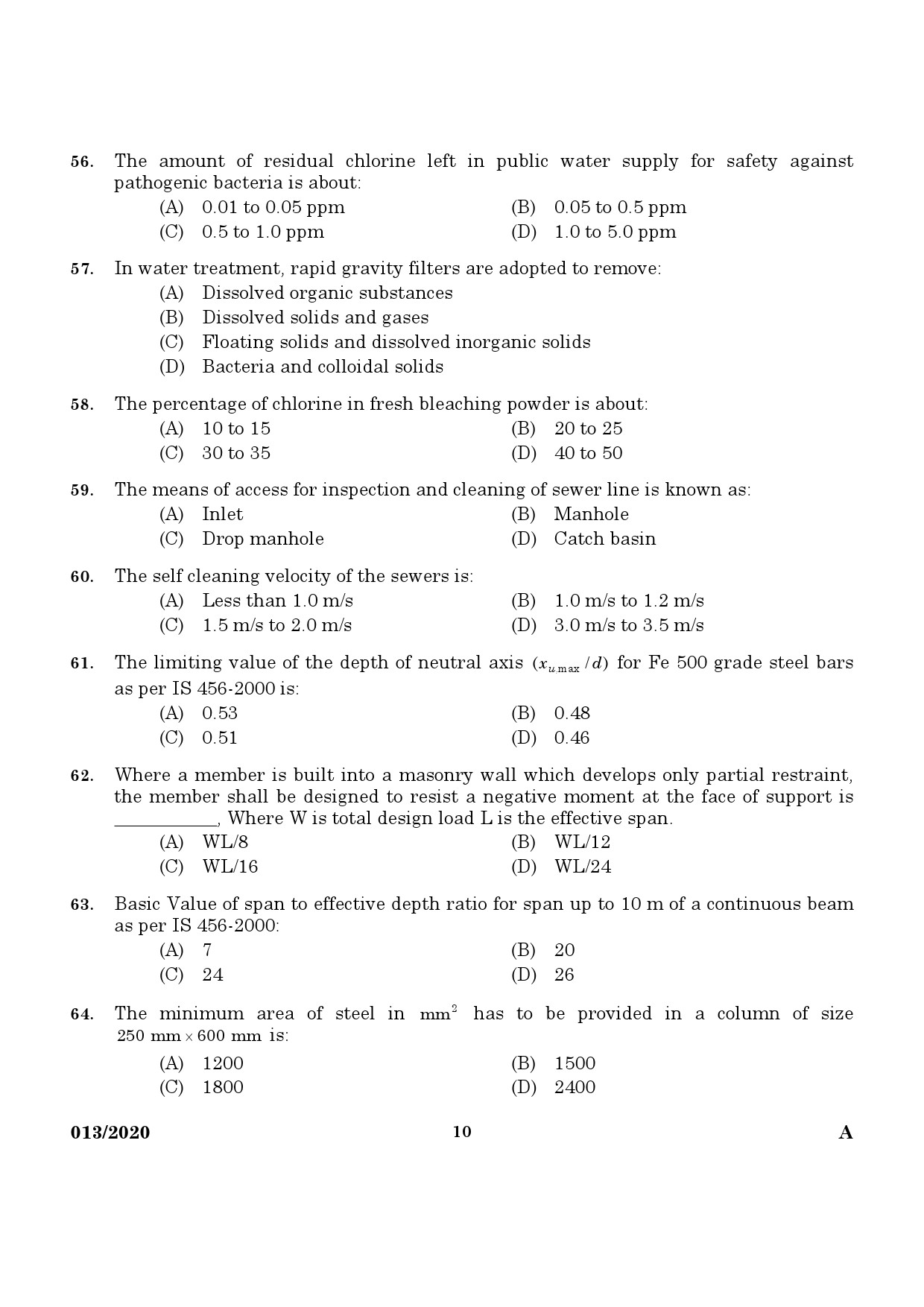 KPSC Assistant Engineer Civil in Irrigation Exam Question Paper 0132020 8