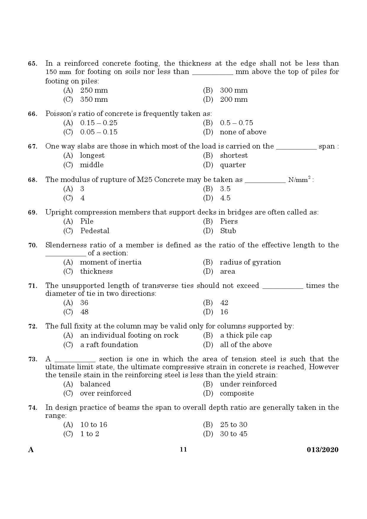 KPSC Assistant Engineer Civil in Irrigation Exam Question Paper 0132020 9