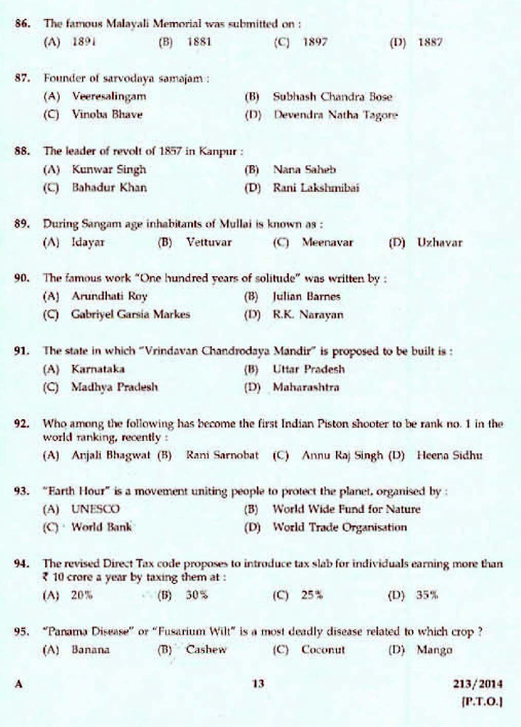 Kerala PSC Assistant Engineer Electrical Exam 2014 Question Paper Code 2132014 11