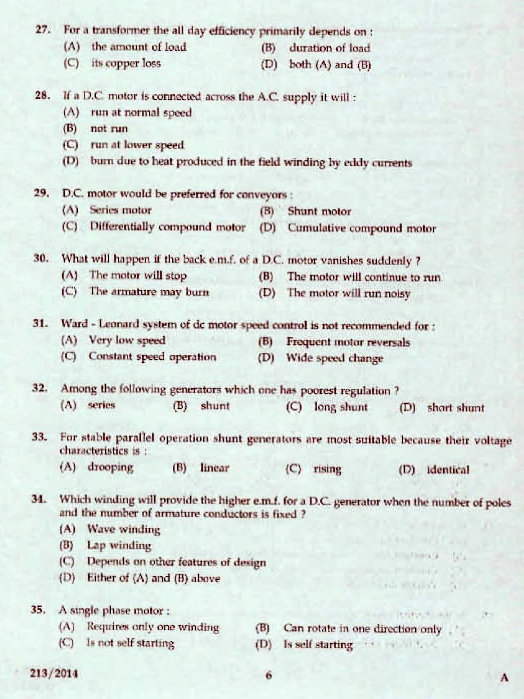 Kerala PSC Assistant Engineer Electrical Exam 2014 Question Paper Code 2132014 4