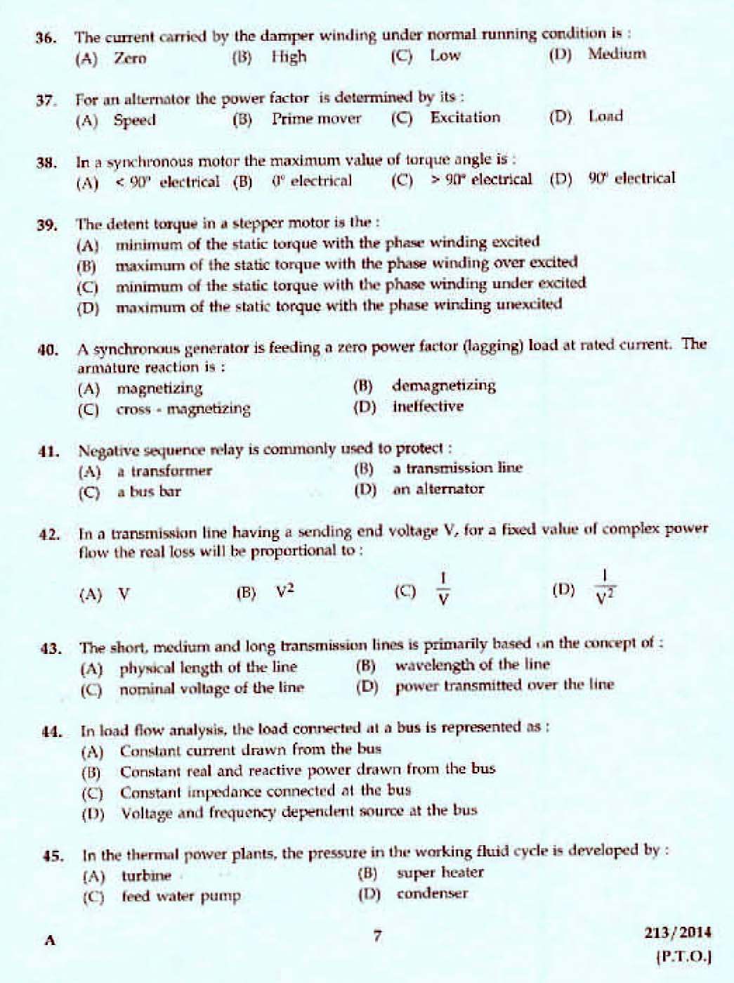 Kerala PSC Assistant Engineer Electrical Exam 2014 Question Paper Code 2132014 5