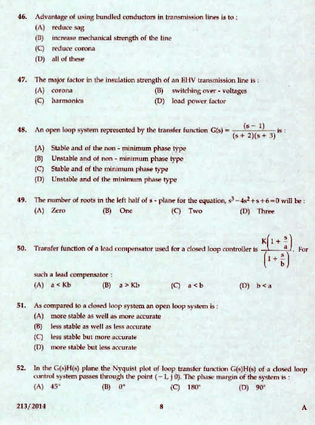 Kerala PSC Assistant Engineer Electrical Exam 2014 Question Paper Code 2132014 6