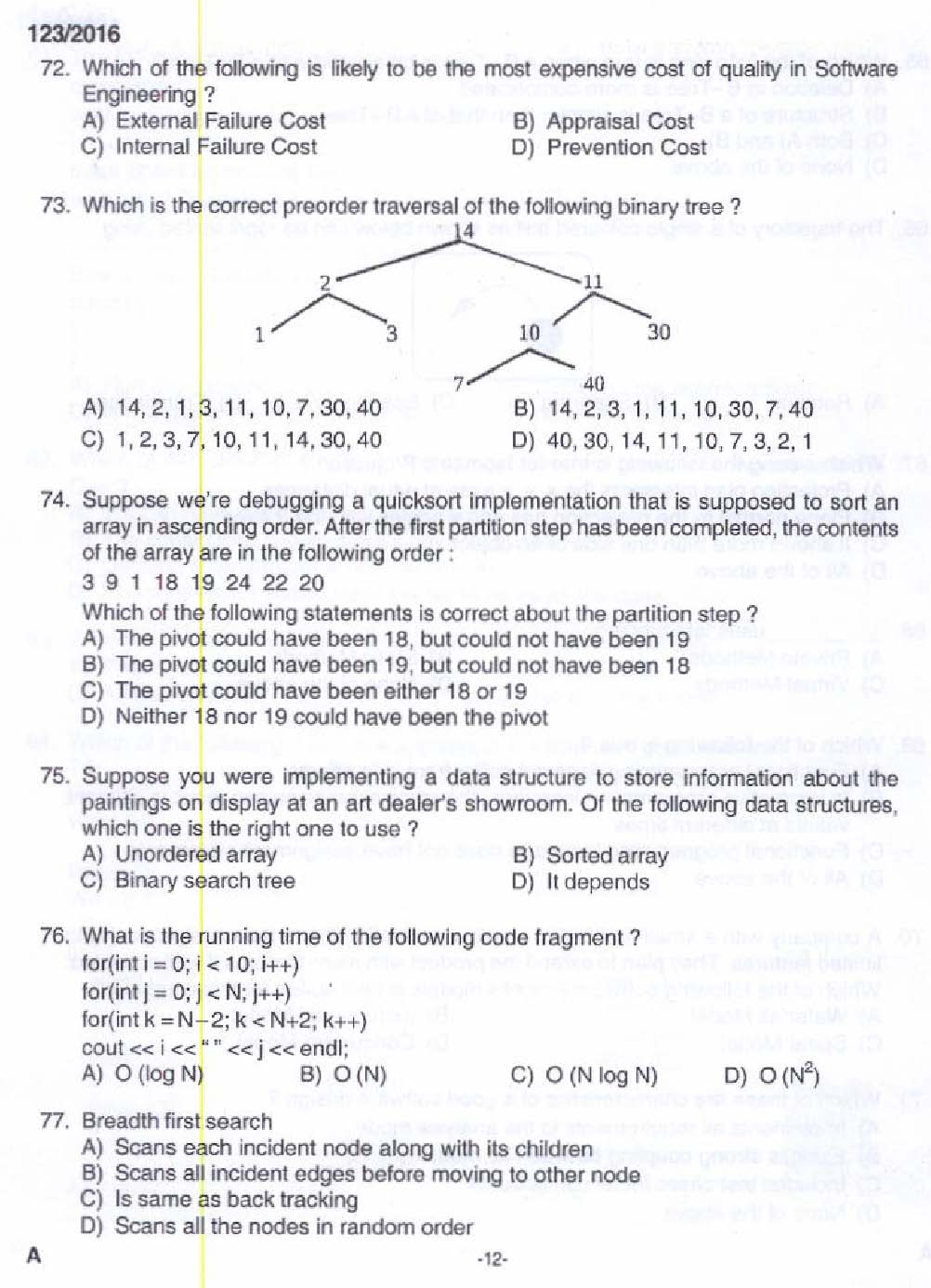 KPSC Assistant Professor Computer Science and Engineering Exam 1232016 8
