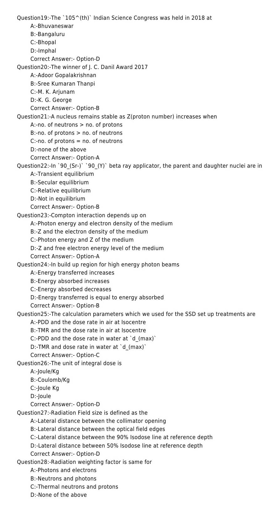 KPSC Assistant Professor Radiotherapy Exam 2018 Code 622018OL 3