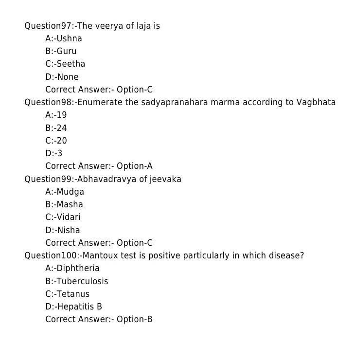 KPSC Ayurveda Therapist Exam Question 392017OL 11