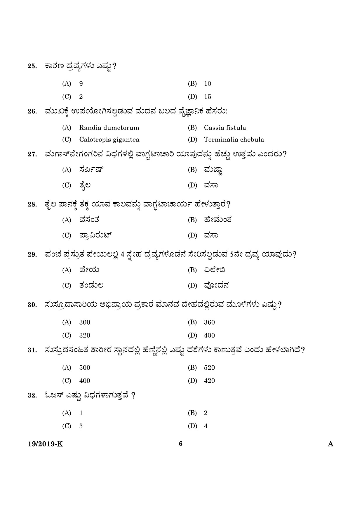 KPSC Ayurveda Therapist Kannada Exam 2019 Code 0192019 4