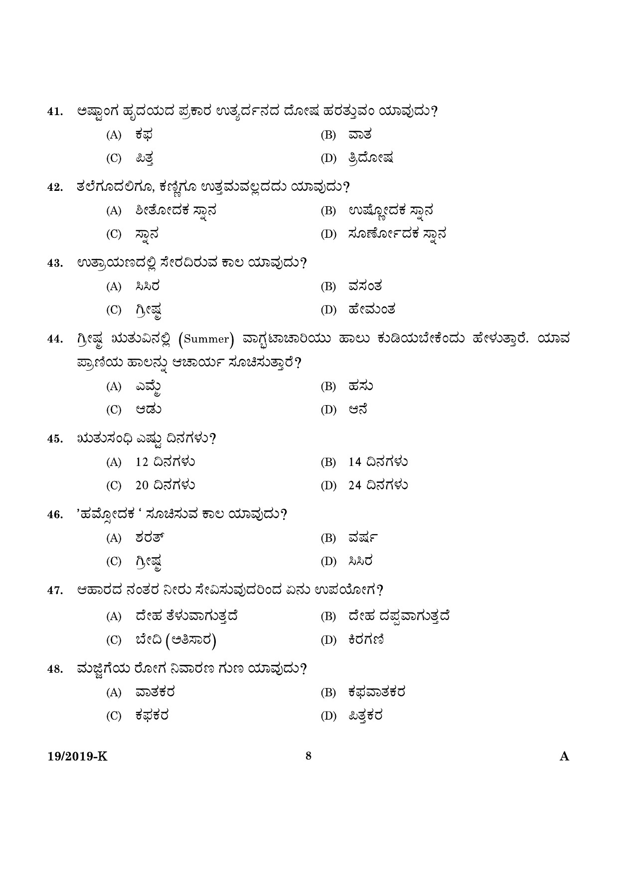 KPSC Ayurveda Therapist Kannada Exam 2019 Code 0192019 6