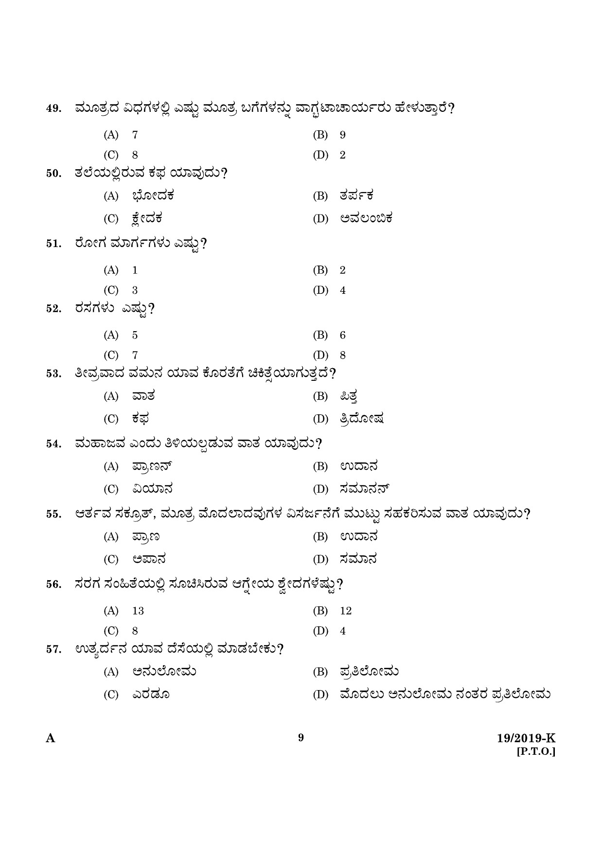 KPSC Ayurveda Therapist Kannada Exam 2019 Code 0192019 7