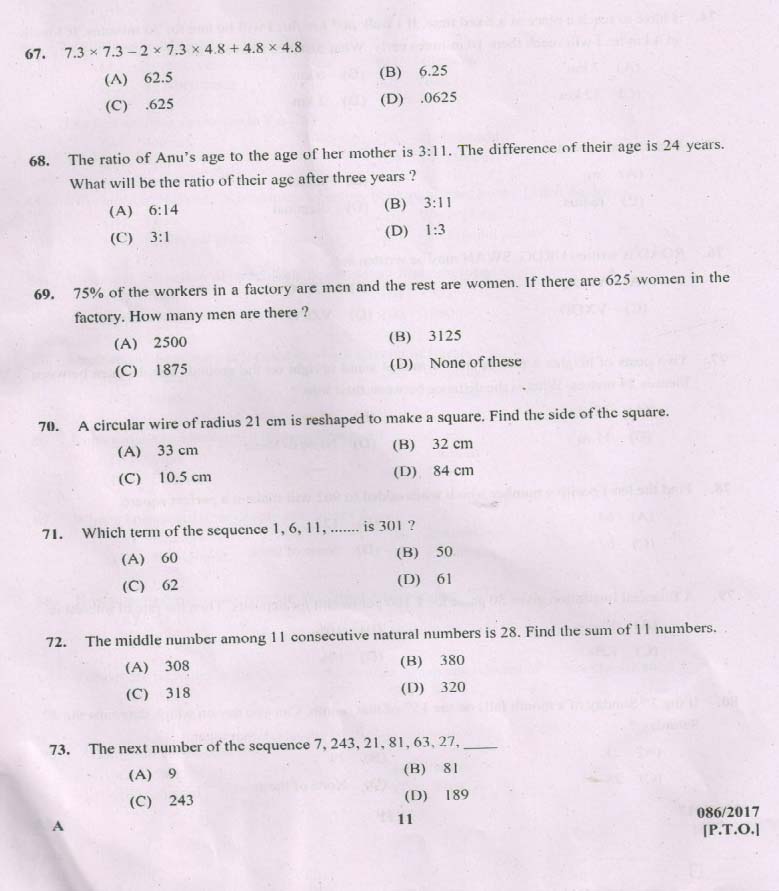 Kerala PSC Beat Forest Officer Exam Question Code 0862017 10
