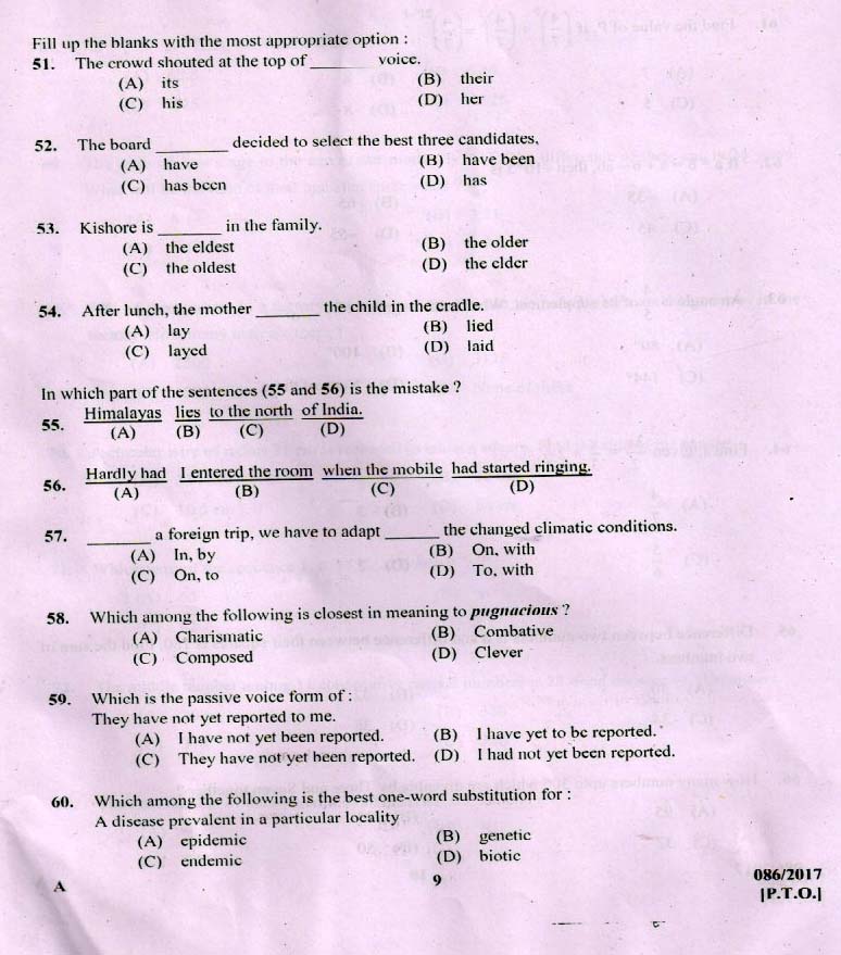 Kerala PSC Beat Forest Officer Exam Question Code 0862017 8