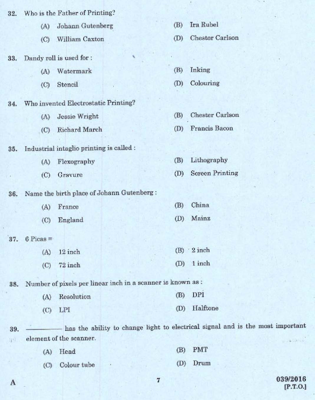 Kerala PSC Binder Grade II Exam Question Code 392016 5