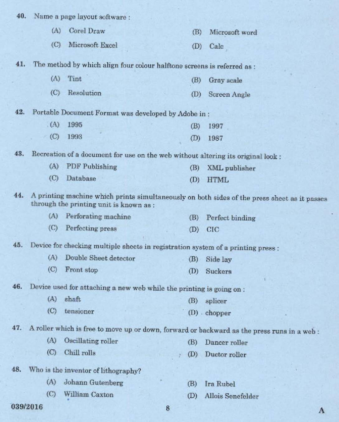 Kerala PSC Binder Grade II Exam Question Code 392016 6