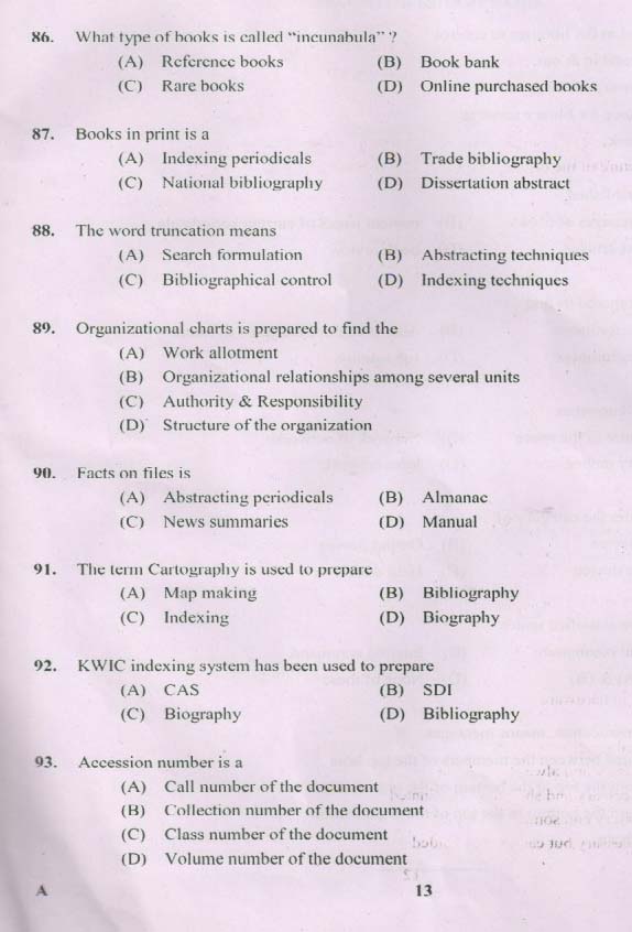 Kerala PSC Catalogue Assistant Exam Question Code 0912017 12