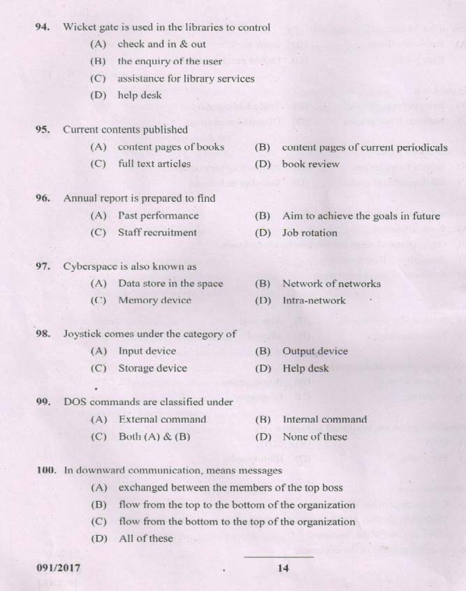 Kerala PSC Catalogue Assistant Exam Question Code 0912017 13
