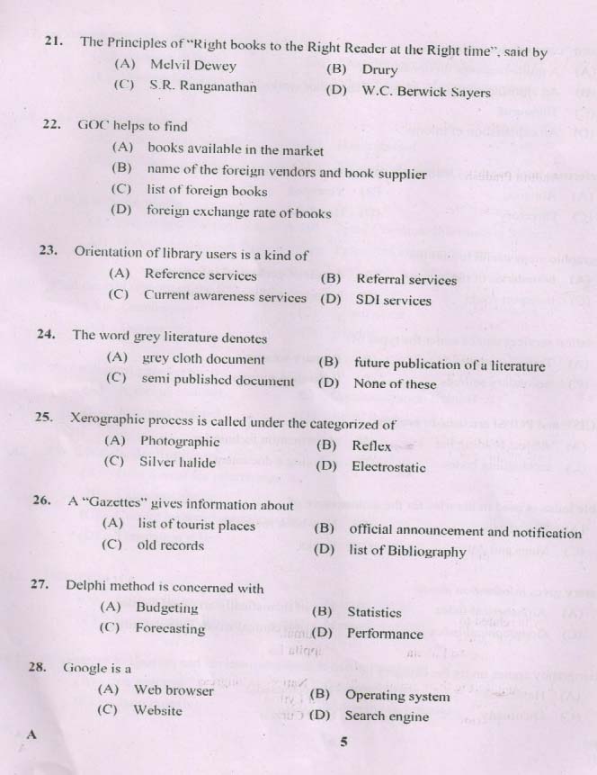 Kerala PSC Catalogue Assistant Exam Question Code 0912017 4