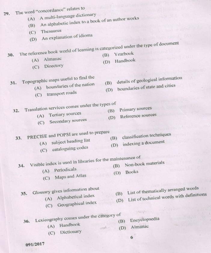 Kerala PSC Catalogue Assistant Exam Question Code 0912017 5