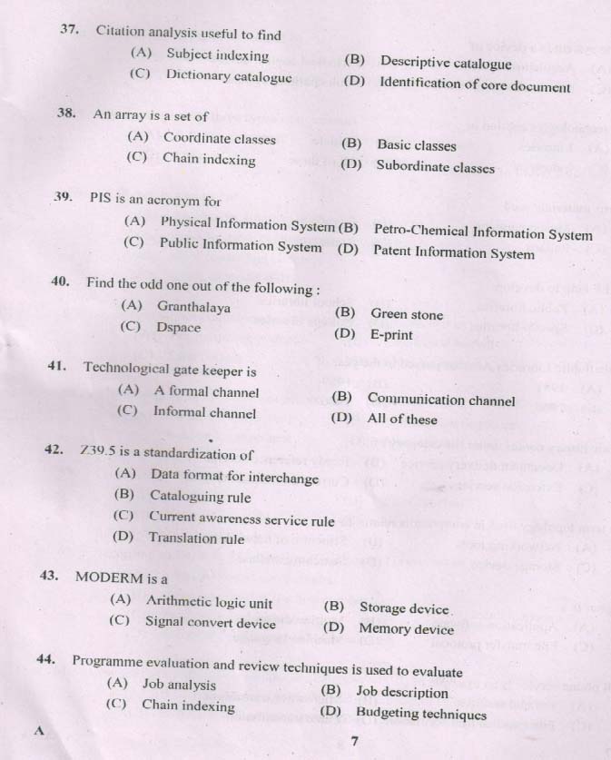 Kerala PSC Catalogue Assistant Exam Question Code 0912017 6