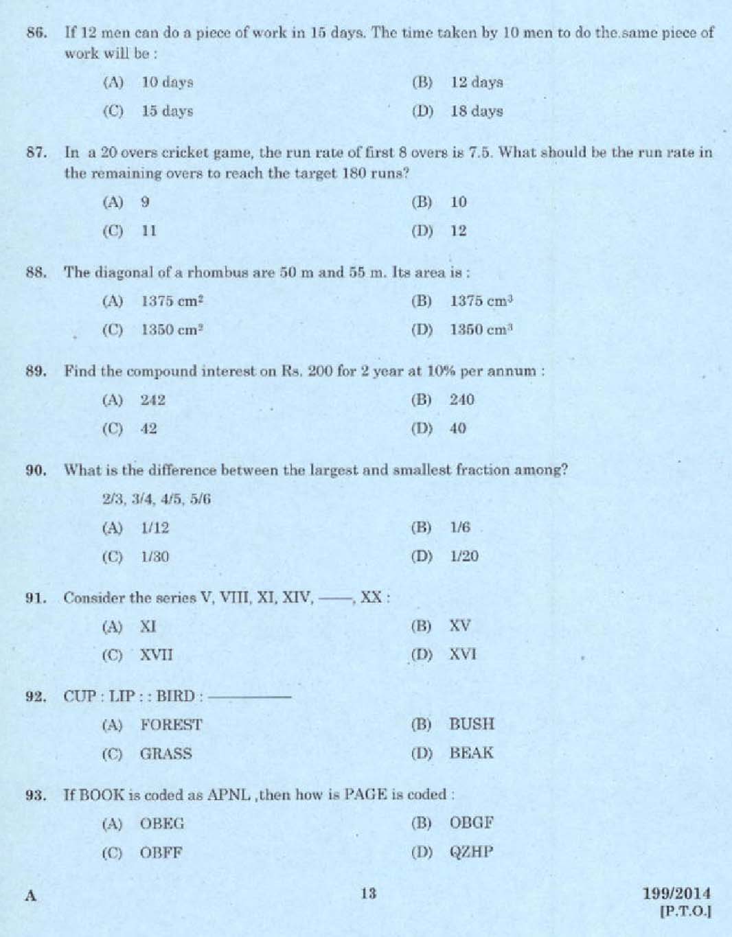 Kerala PSC Cine Assistant Exam Question Code 1992014 11