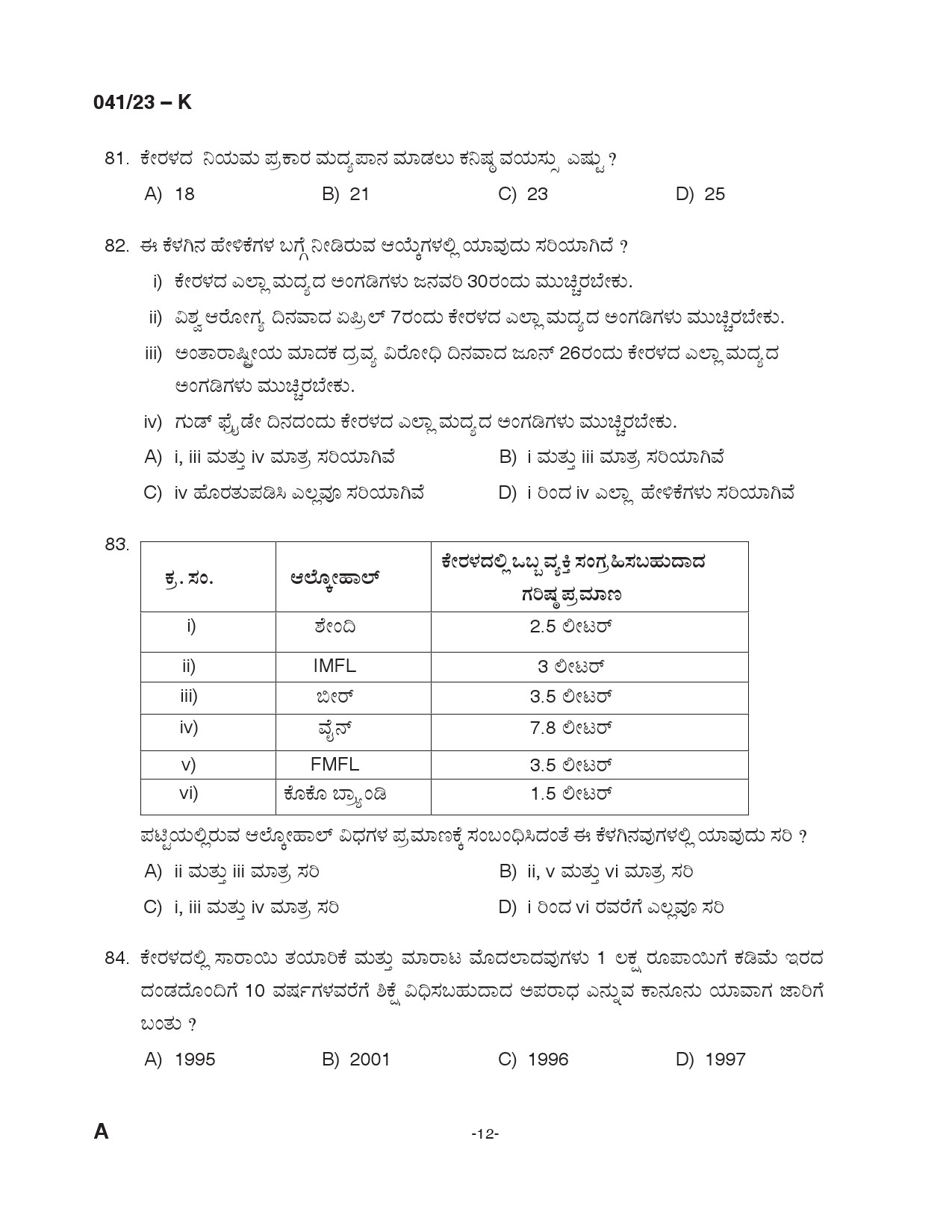 KPSC Civil Excise Officer Plus Two Level Main Exam 2022 Kannada 0412023 11