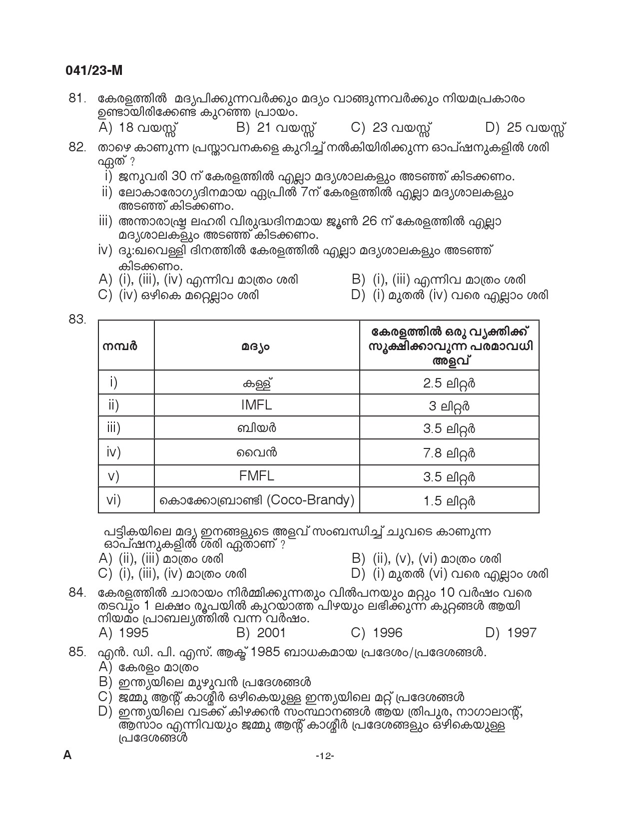 KPSC Civil Excise Officer Plus Two Level Main Exam 2022 Malayalam 0412023 11