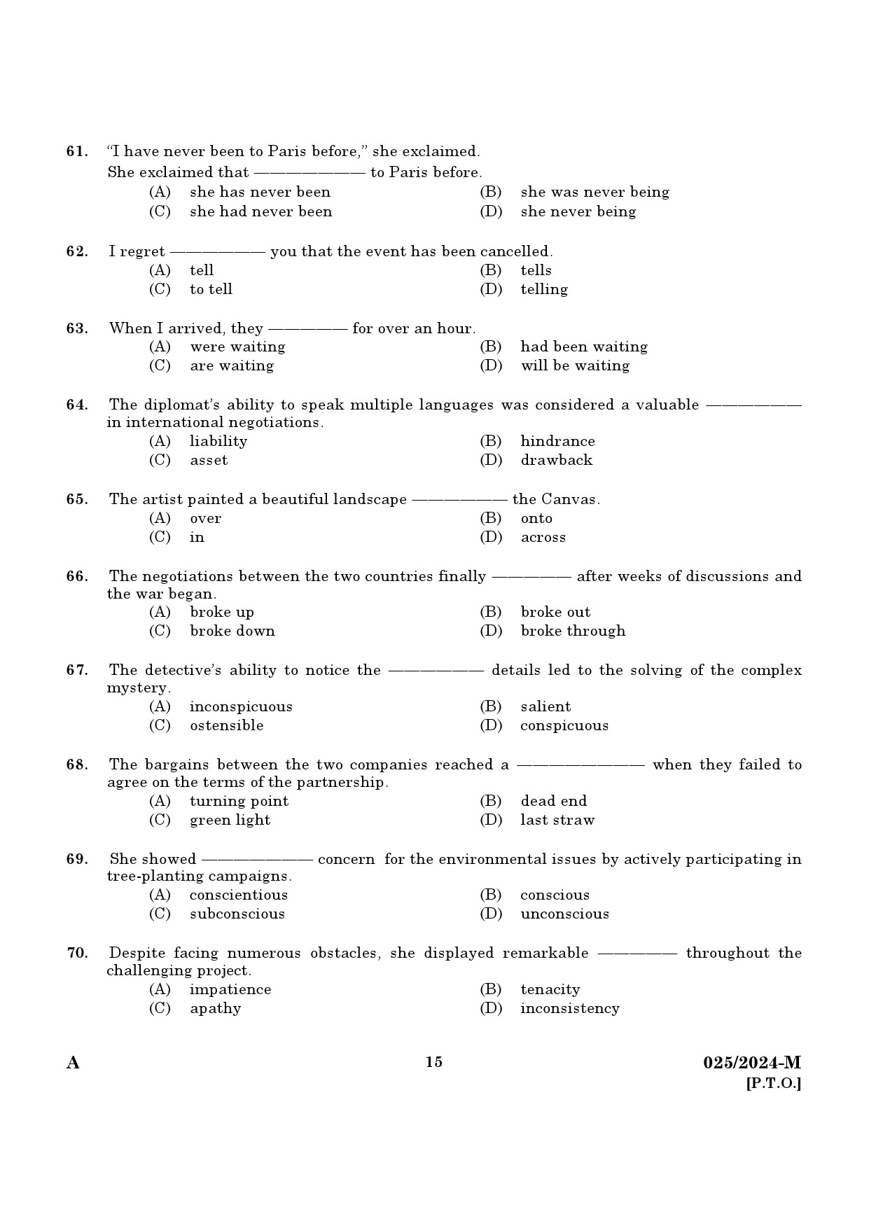 KPSC Women Civil Excise Officer Malayalam Exam 2024 Code 0252024 M 13