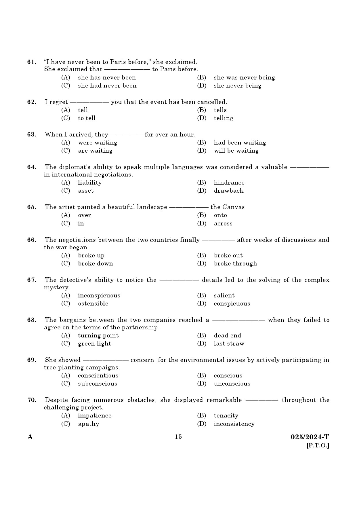 KPSC Women Civil Excise Officer Tamil Exam 2024 Code 0252024 T 13