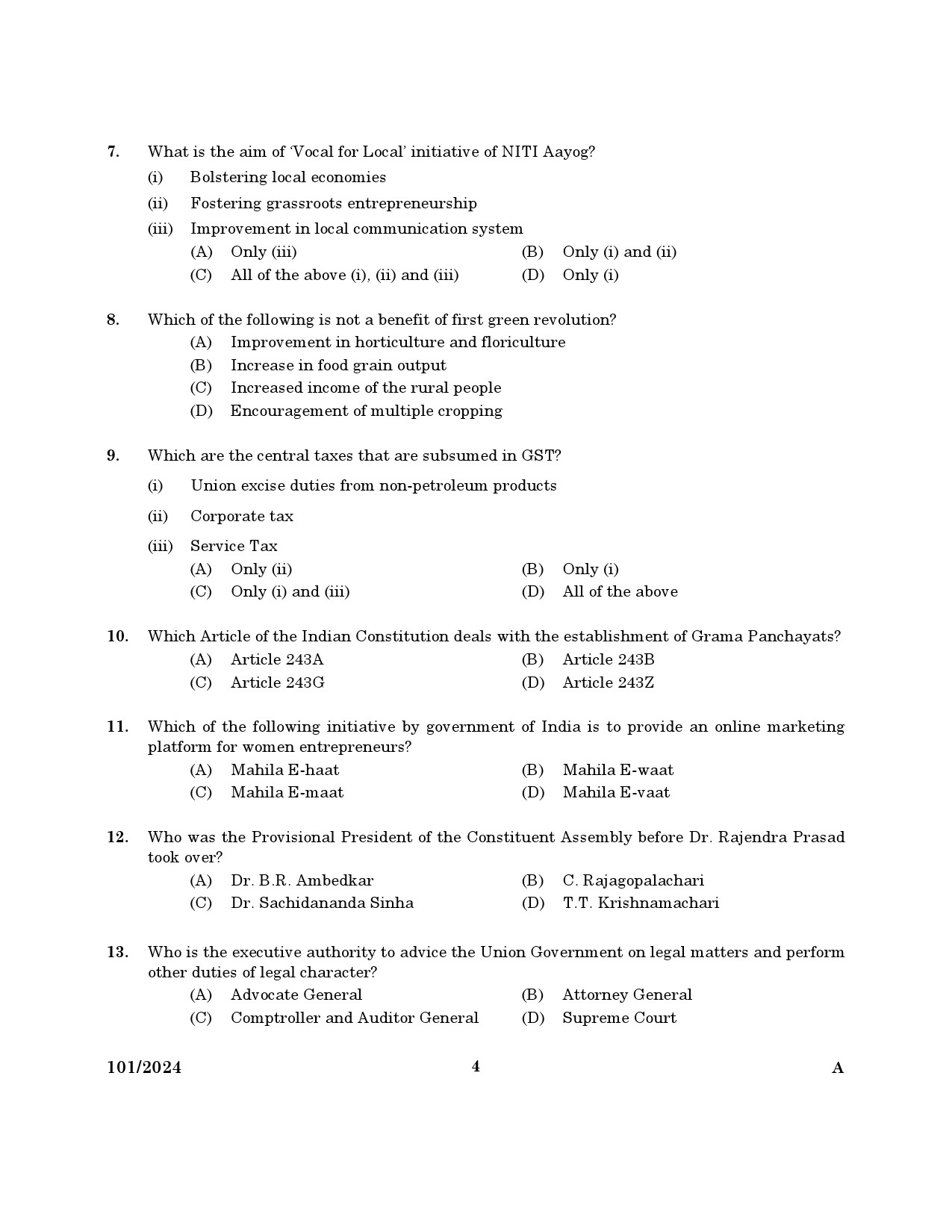 KPSC Computer Operator Exam 2024 Code 101 2024 2