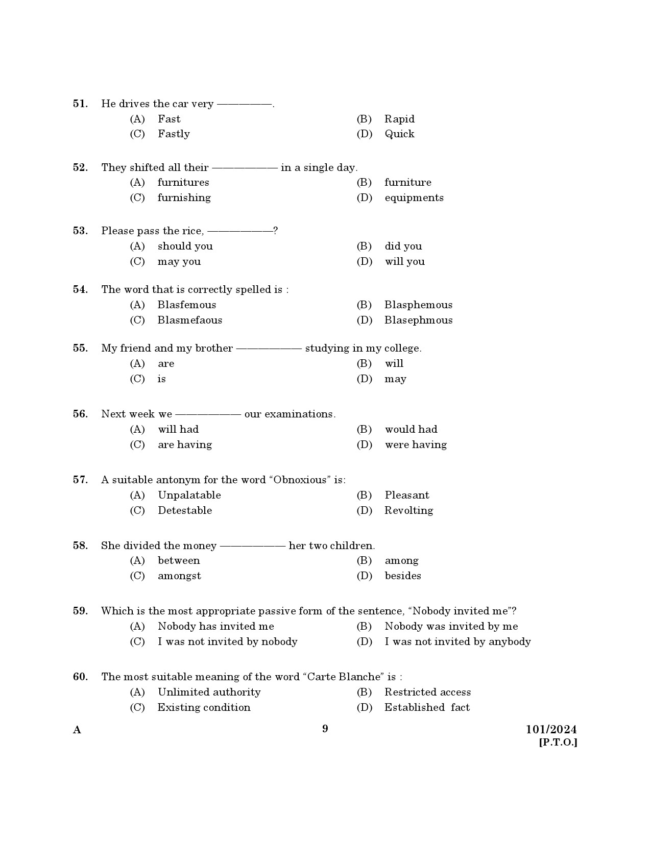 KPSC Computer Operator Exam 2024 Code 101 2024 7