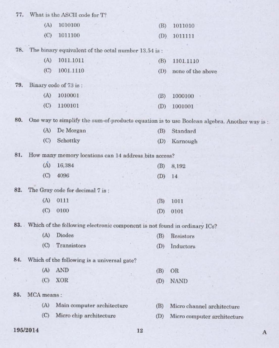 Kerala PSC Computer Programmer Exam 2014 Question Paper Code 1952014 10