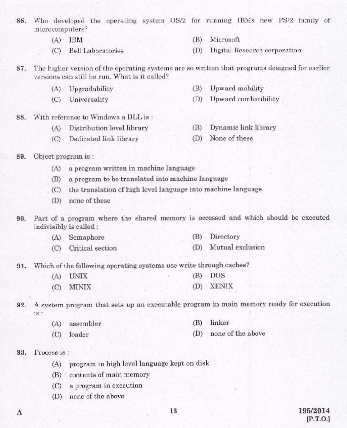 Kerala PSC Computer Programmer Exam 2014 Question Paper Code 1952014 11