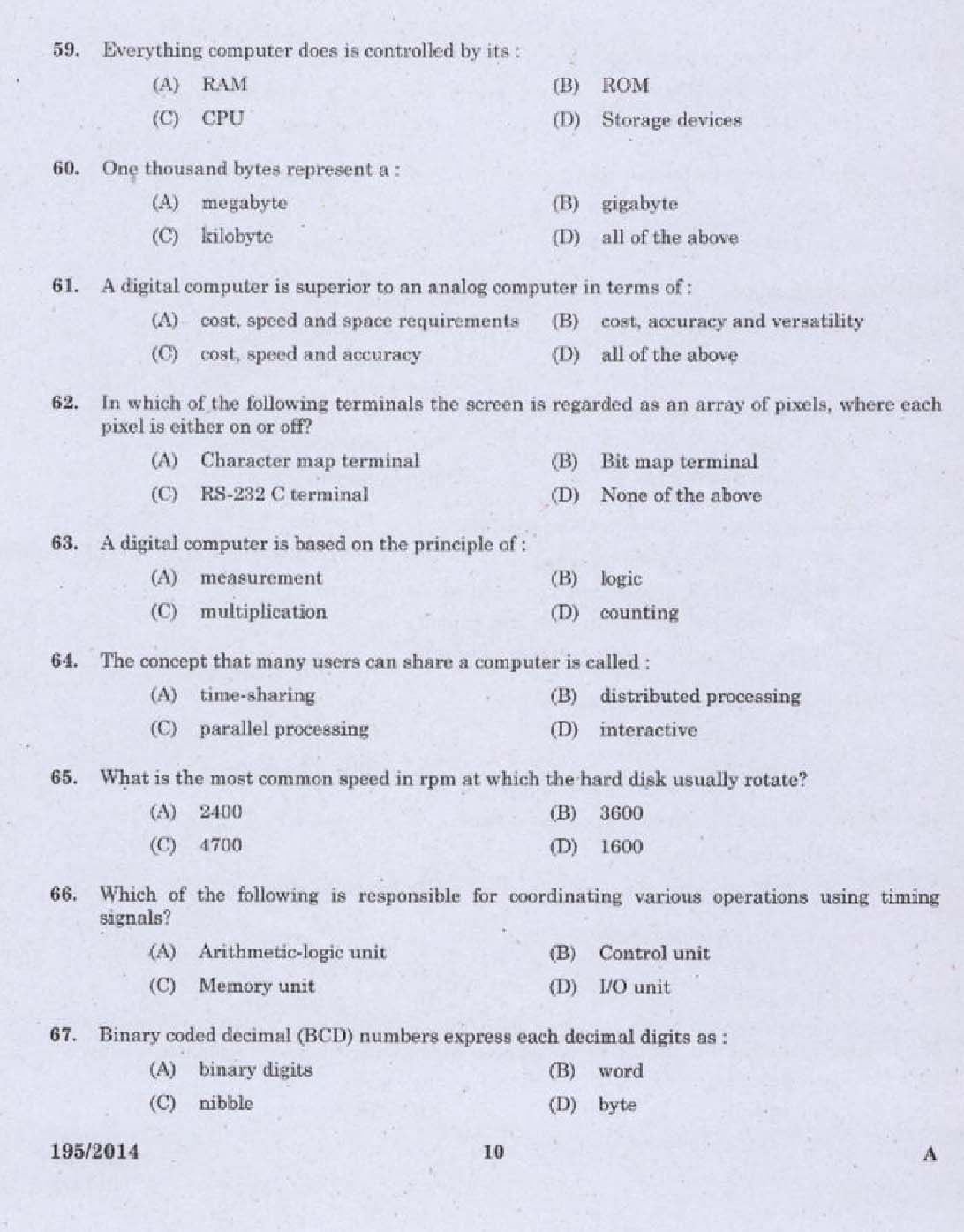 Kerala PSC Computer Programmer Exam 2014 Question Paper Code 1952014 8