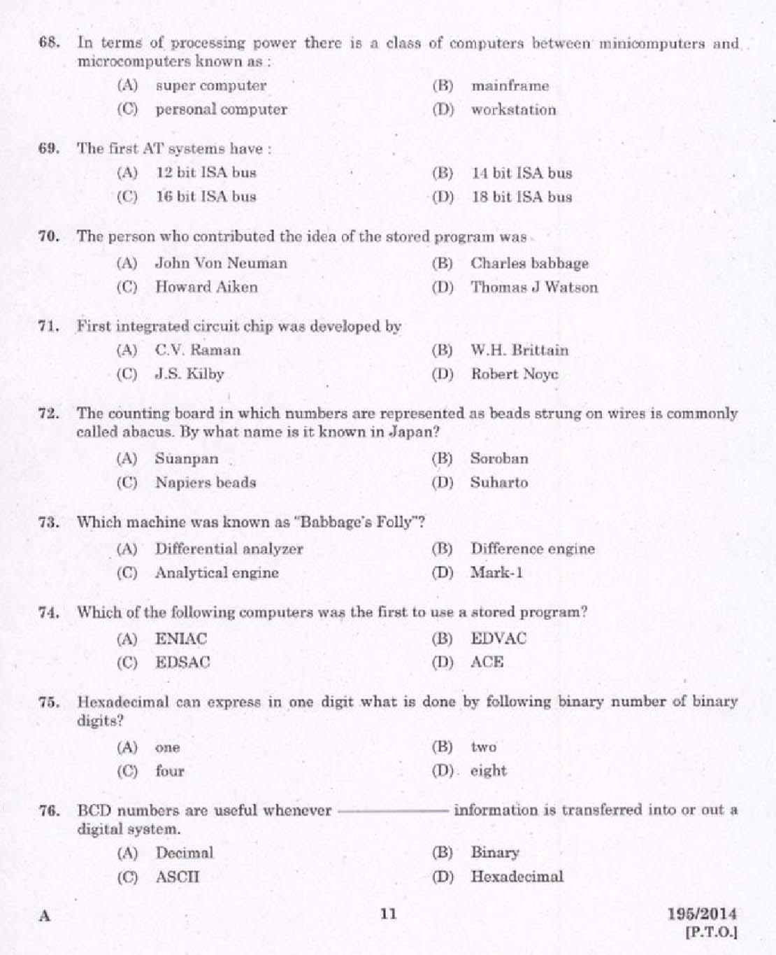 Kerala PSC Computer Programmer Exam 2014 Question Paper Code 1952014 9