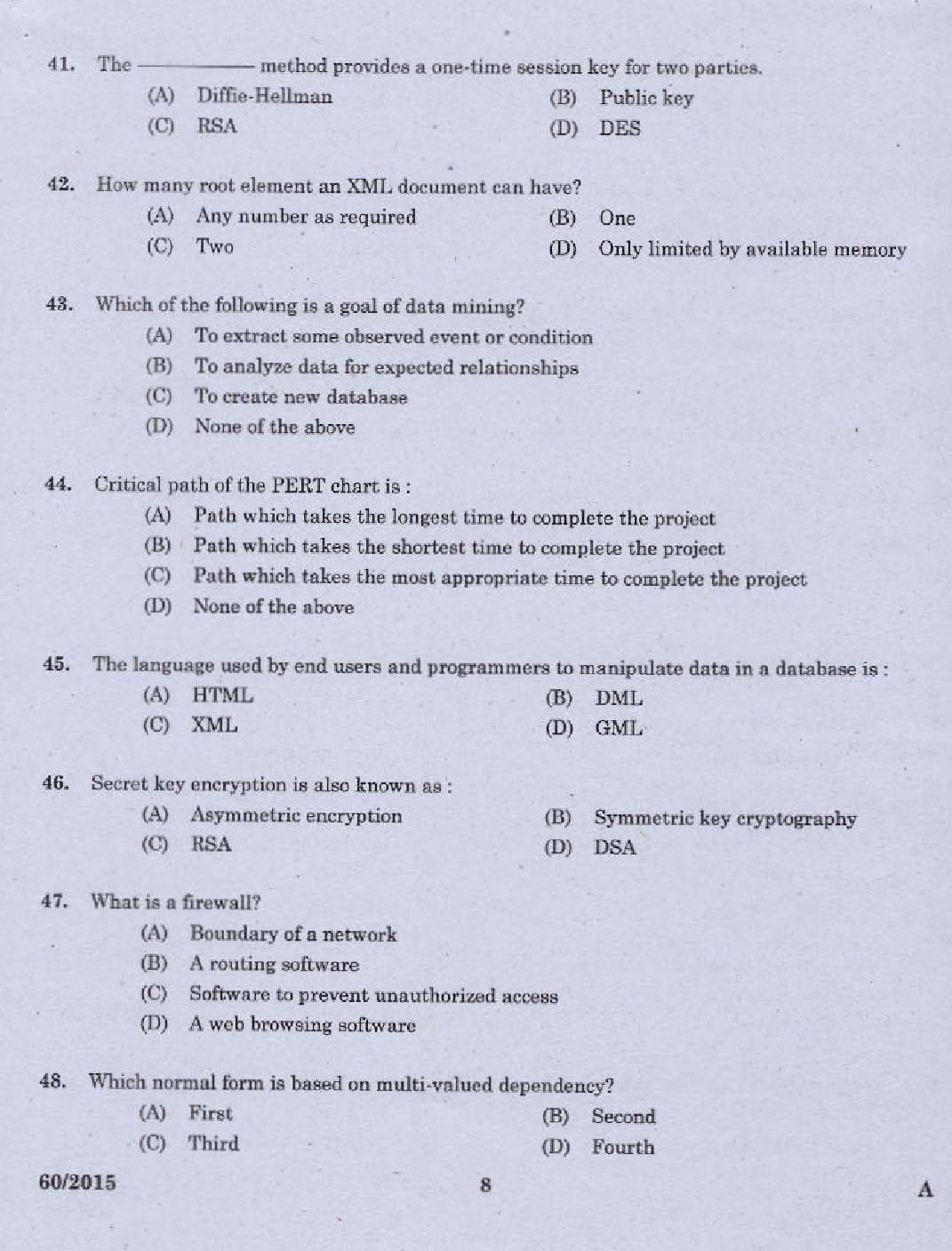 Kerala PSC Computer Programmer Exam 2015 Question Paper Code 602015 6