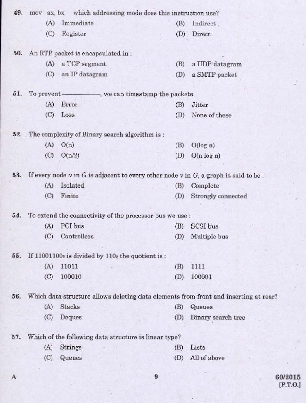 Kerala PSC Computer Programmer Exam 2015 Question Paper Code 602015 7