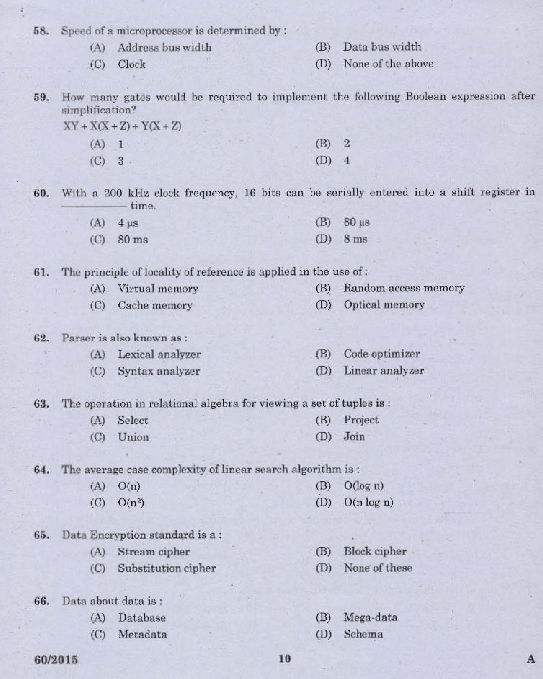 Kerala PSC Computer Programmer Exam 2015 Question Paper Code 602015 8