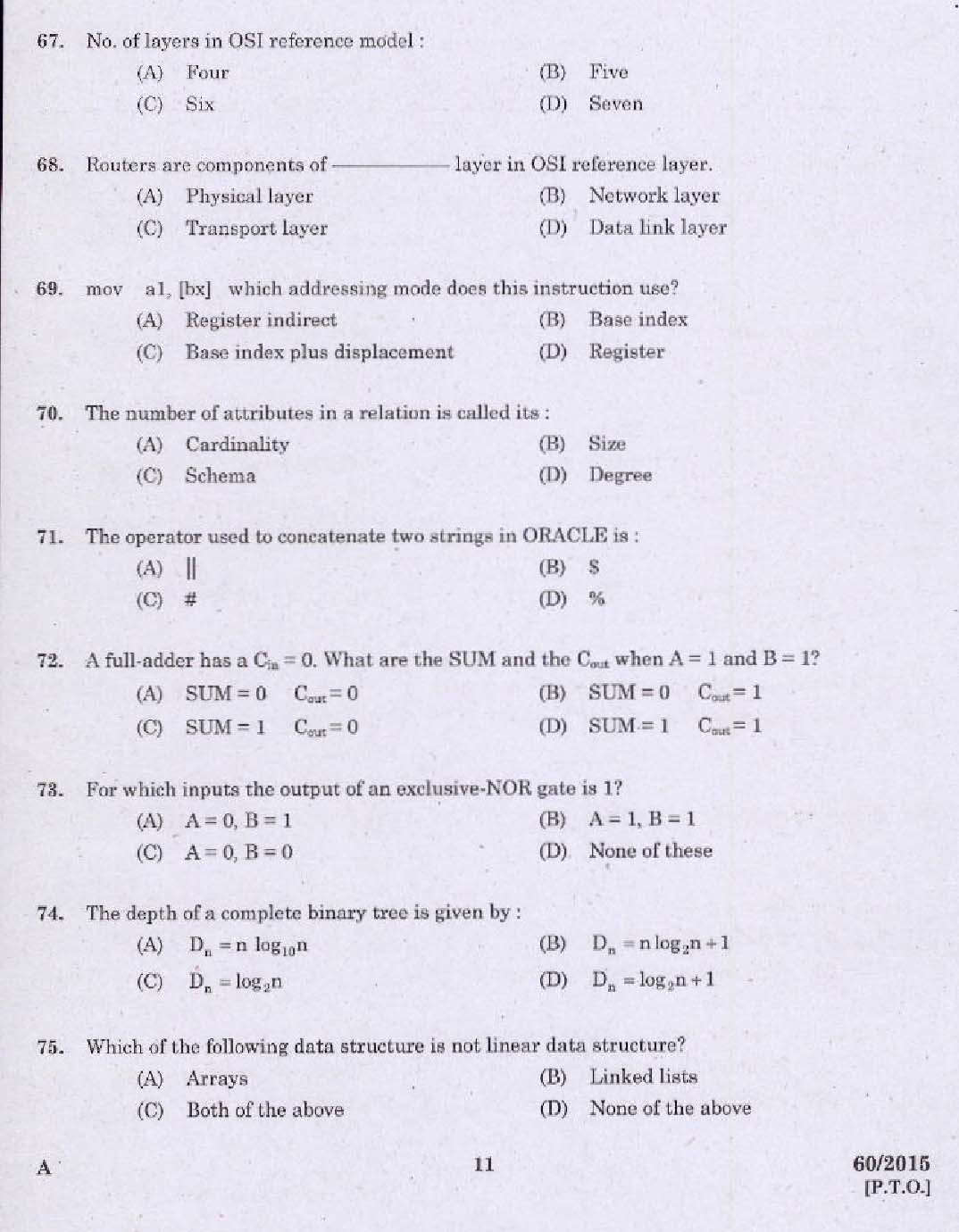 Kerala PSC Computer Programmer Exam 2015 Question Paper Code 602015 9