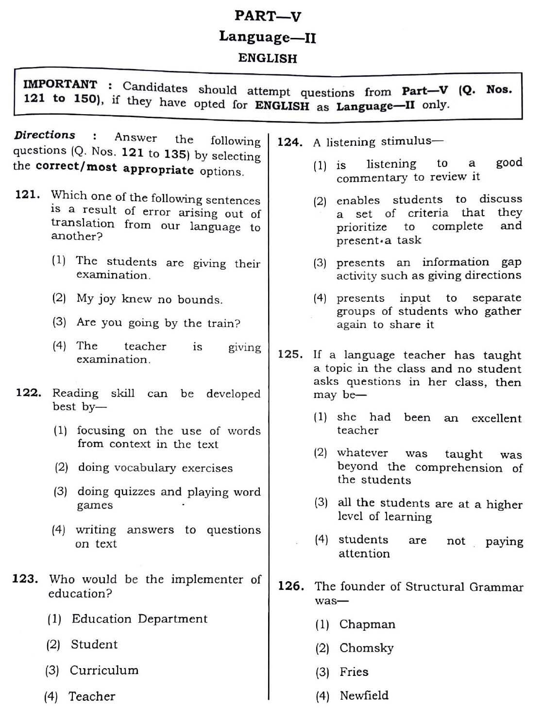 CTET December 2018 Paper 1 Part V Language II English 1