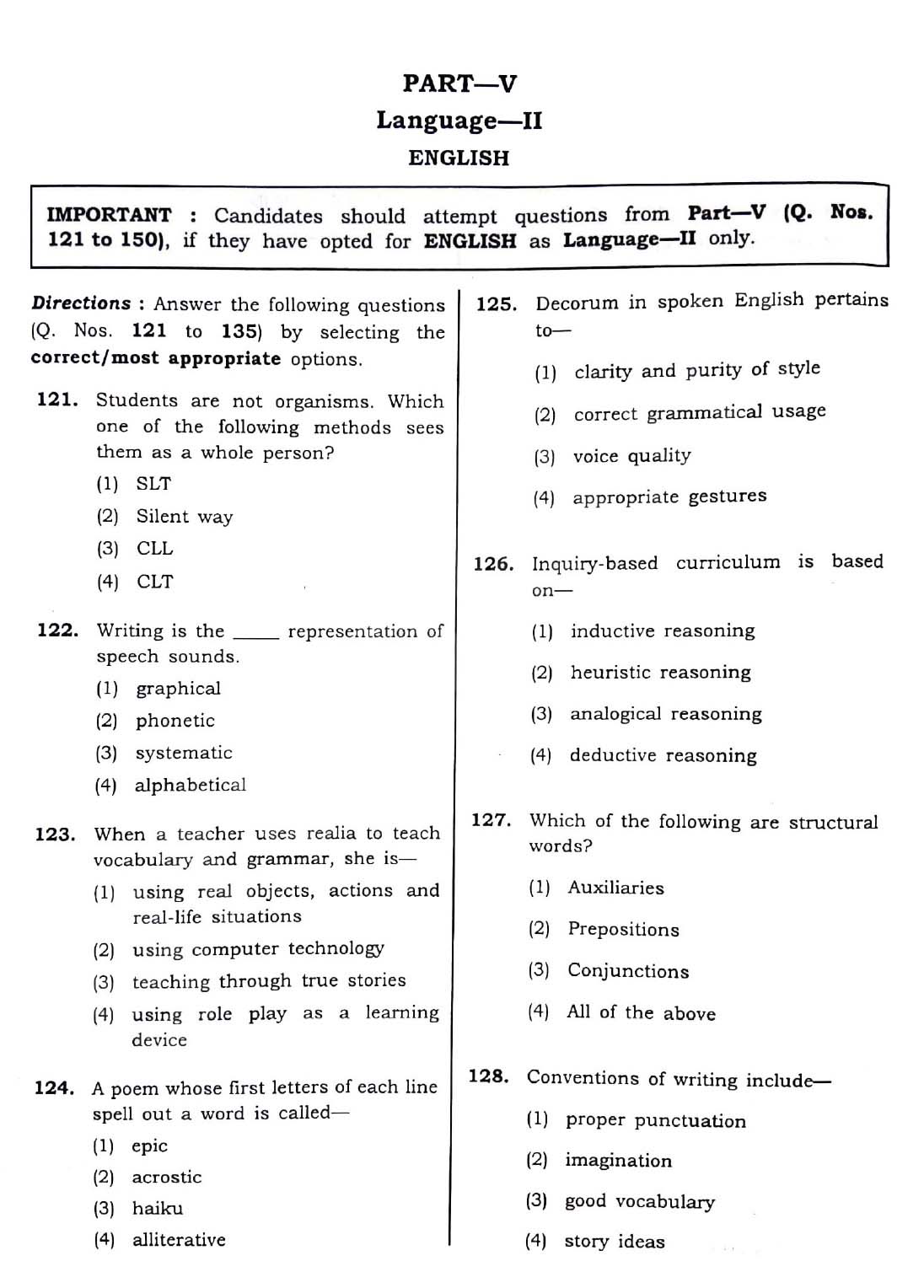 CTET December 2018 Paper 2 Part V Language II English 1