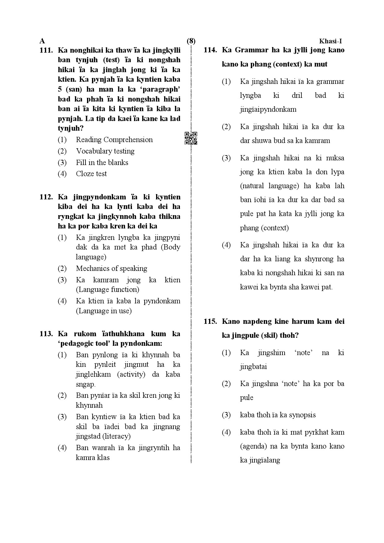 CTET December 2019 Paper 1 Part IV Language 1 Khasi 5