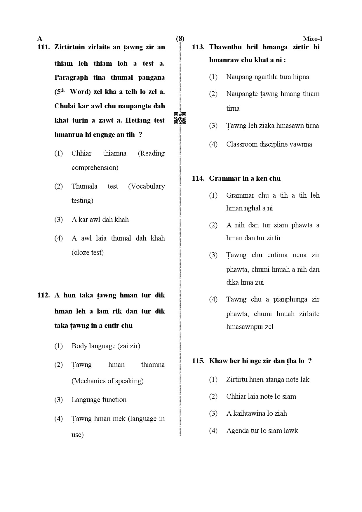 CTET December 2019 Paper 1 Part IV Language 1 Mizo 5