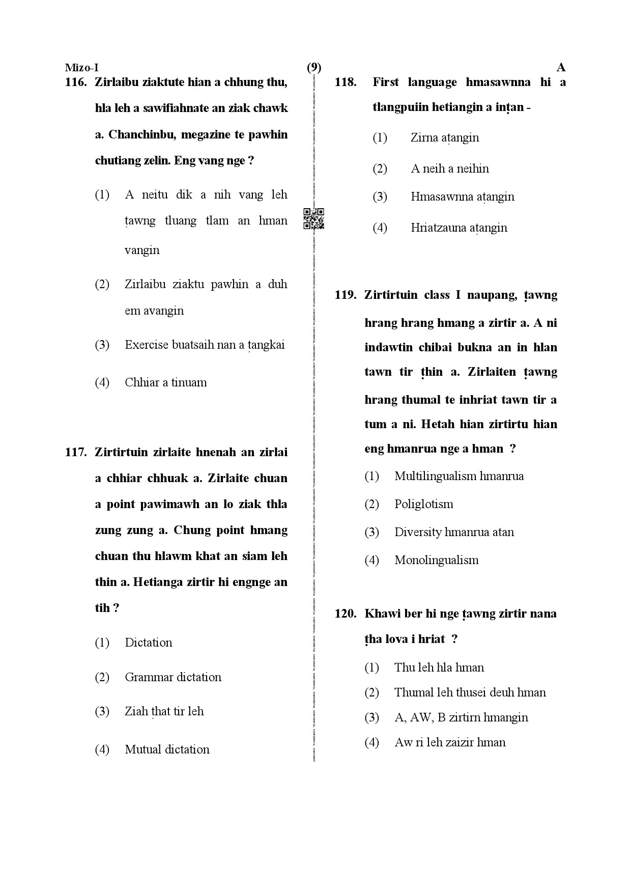 CTET December 2019 Paper 1 Part IV Language 1 Mizo 6